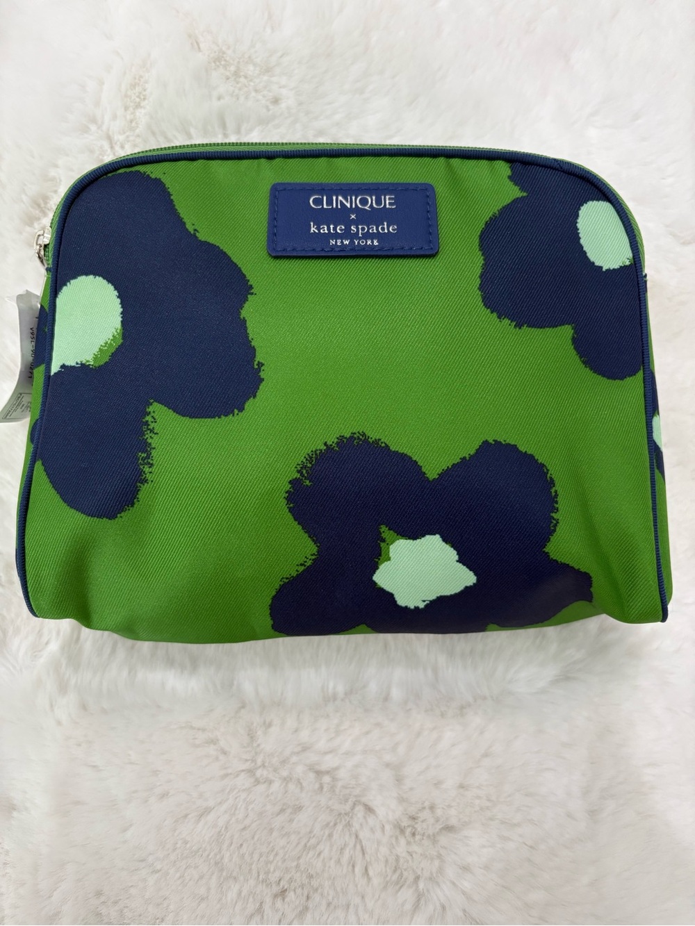 NWT Clinique x Kate Spade Green & Navy Blue Floral Makeup Bag Cosmetic Pouch